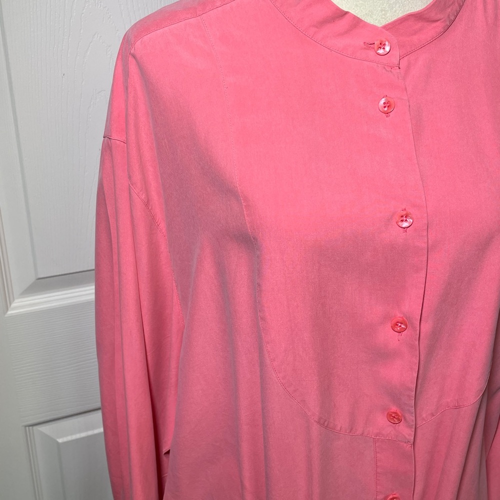 Vintage Anne Fontaine Silk Bright Coral-Pink Tab Collar Blouse Size 22 - Picture 3 of 8